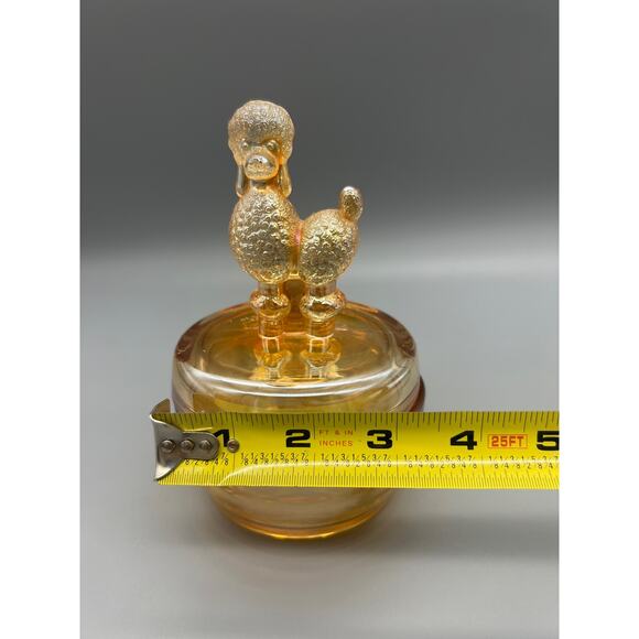 Antique Jeannette Marigold Iridescent Poodle Dog Powder Jar Trinket Glass READ - Picture 12 of 12
